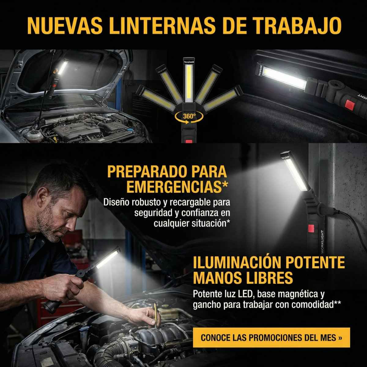 Linterna Magnética COB 360°, La Herramienta que le Faltaba a tu Taller